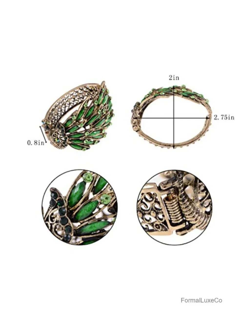 Vintage Peacock Bangle Bracelet Gold Tone Cuff with Artificial Gems